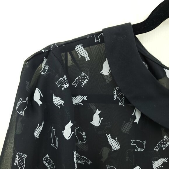 Marks & Spencer Sheer Cat-Print Peter Pan Collar Blouse Black US 8 Halloween - Picture 6 of 16